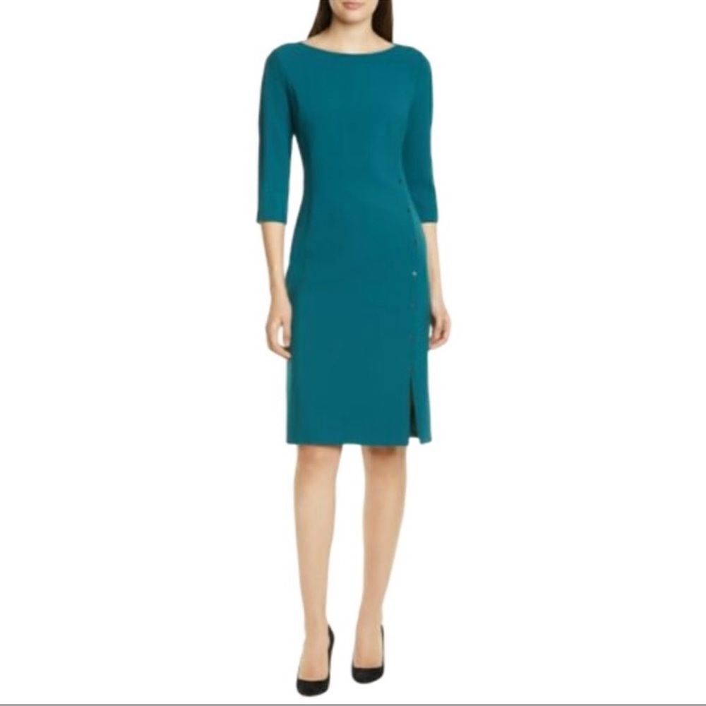 Hugo Boss 14 Emerald Green Dikena Shift Dress Studded Left Side Slit